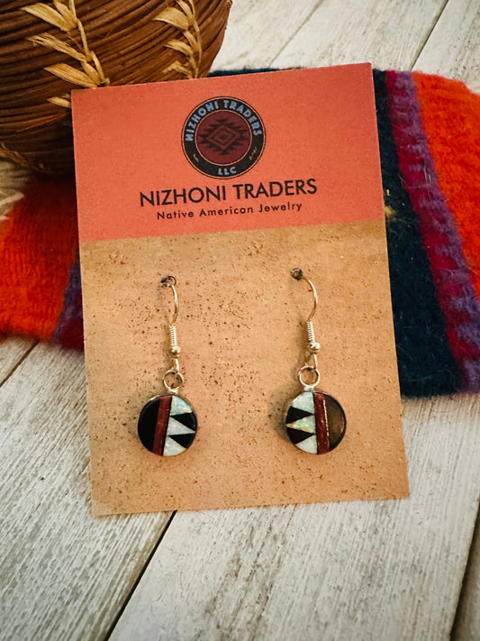 Handcrafted Multi Stone & Sterling Silver Inlay Dangle Earrings