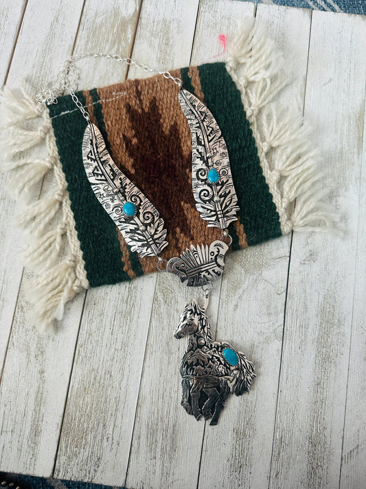 Handcrafted Sterling Silver & Turquoise Horse Necklace by Richard Singer