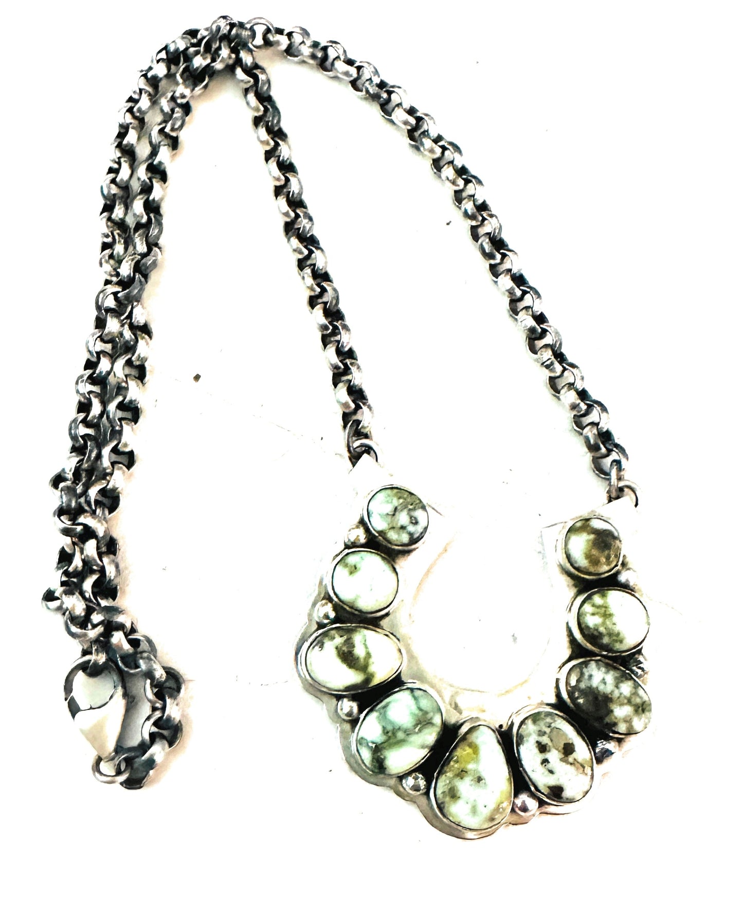 Handcrafted Beaded Sterling Silver & Palomino Turquoise Horseshoe Necklace