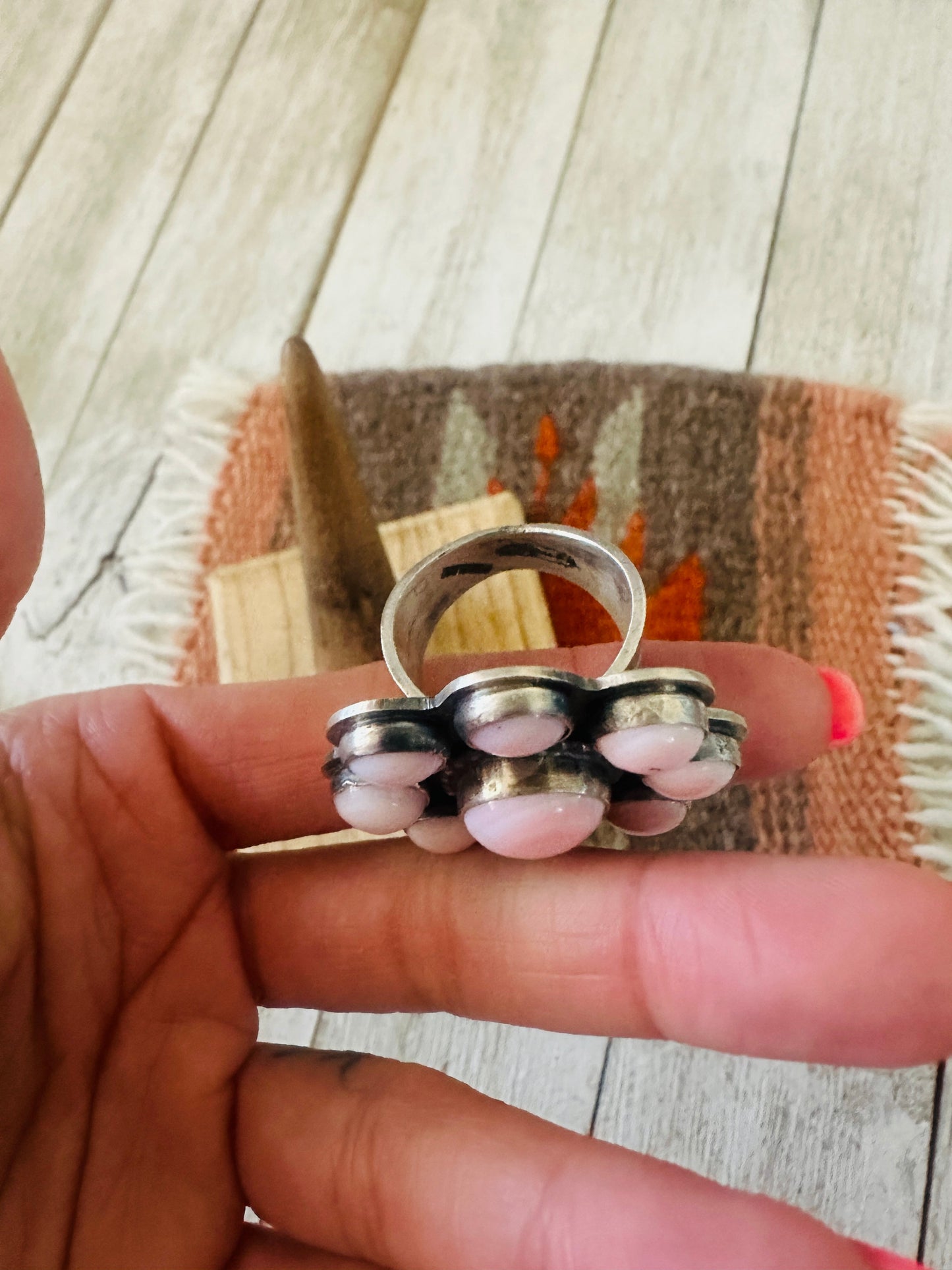 Handcrafted Sterling Silver & Queen Pink Conch Cluster Ring