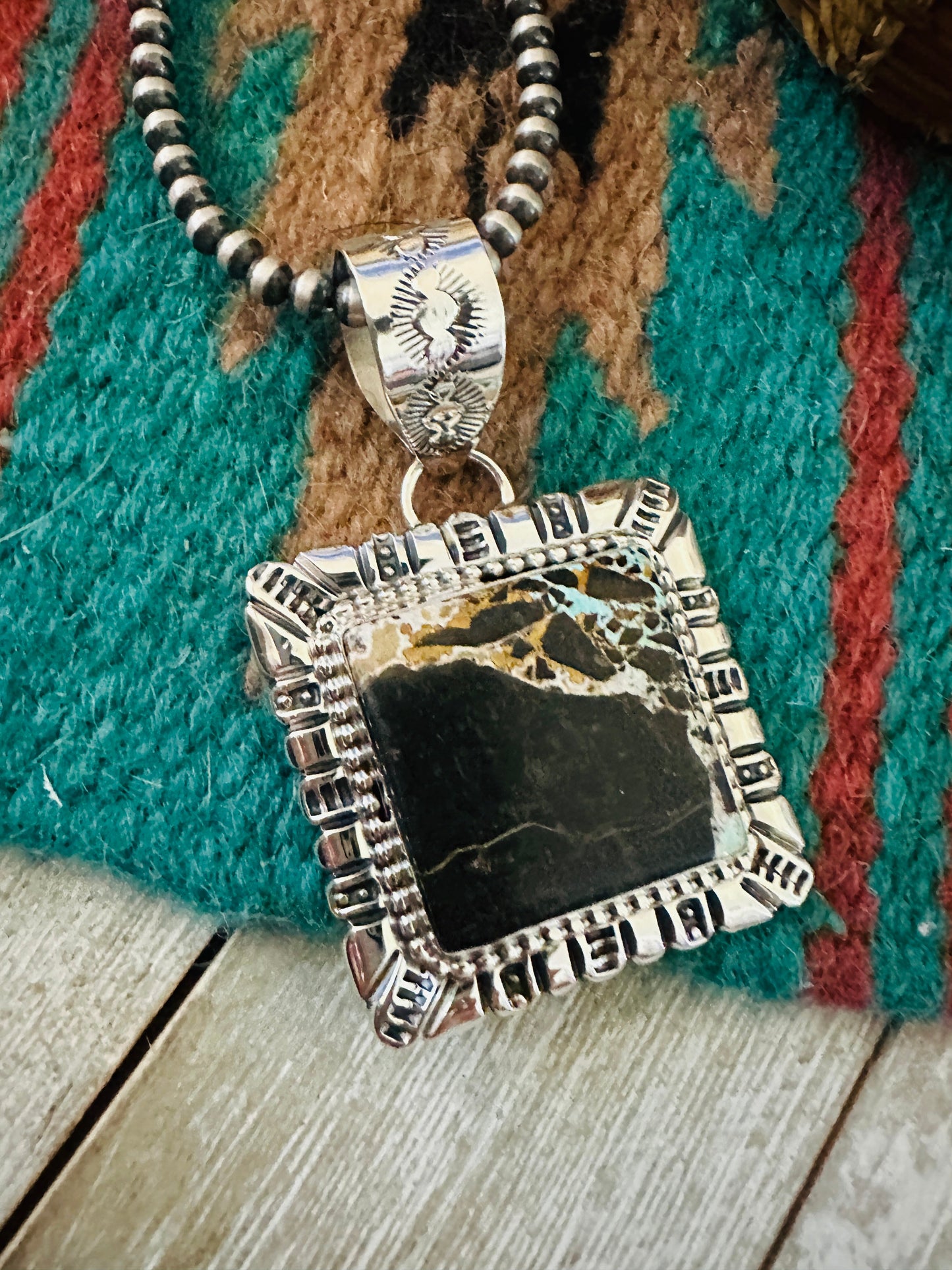 Handcrafted Blackjack Turquoise & Sterling Silver Pendant