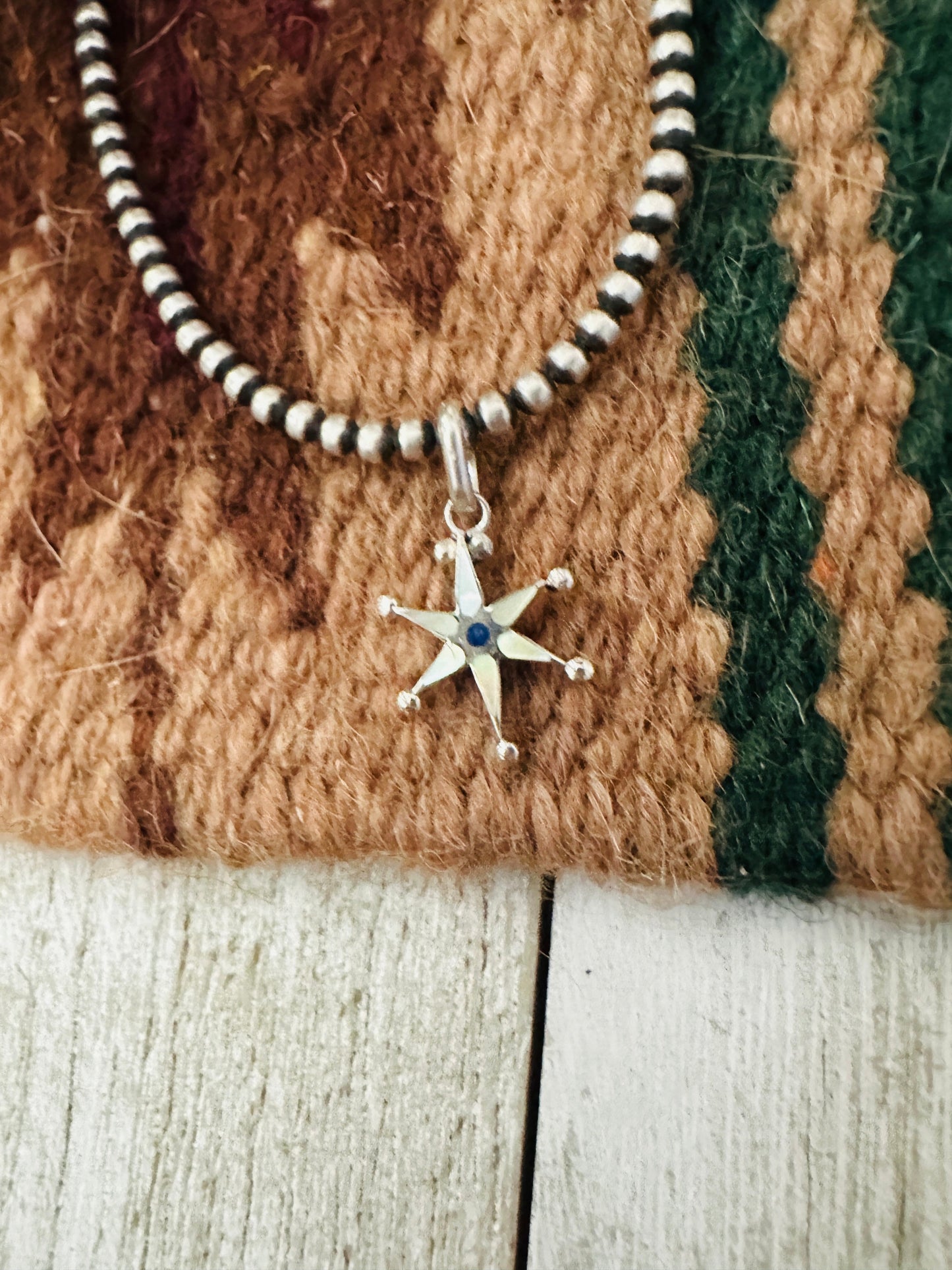 Handcrafted Sterling Silver, Mother of Pearl & Lapis Mini Star Pendant Signed