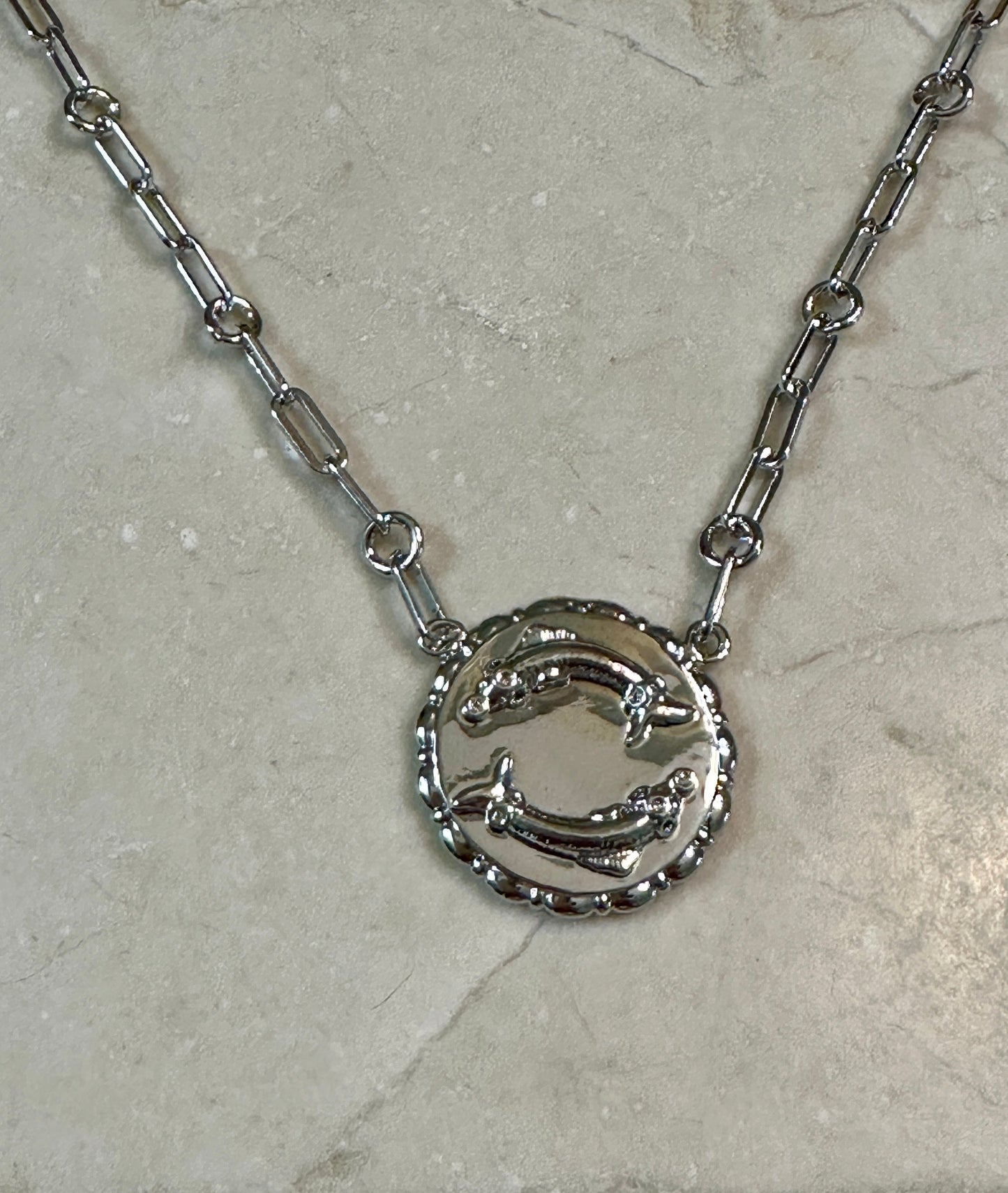 Bold CZ Zodiac Link Pisces Necklace