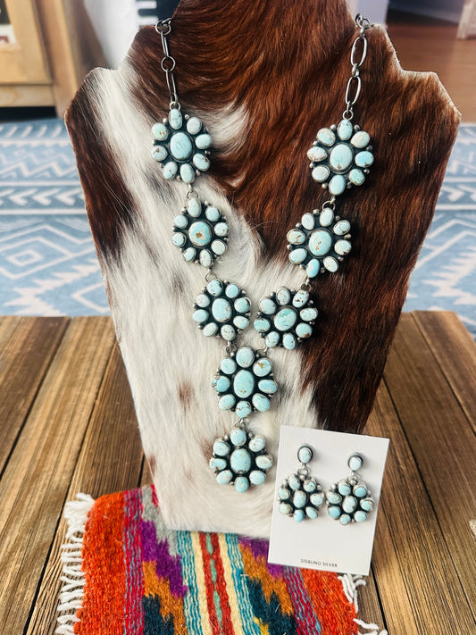Handcrafted Dry Creek Turquoise & Sterling Silver Necklace and Earring Set by Louise Jim