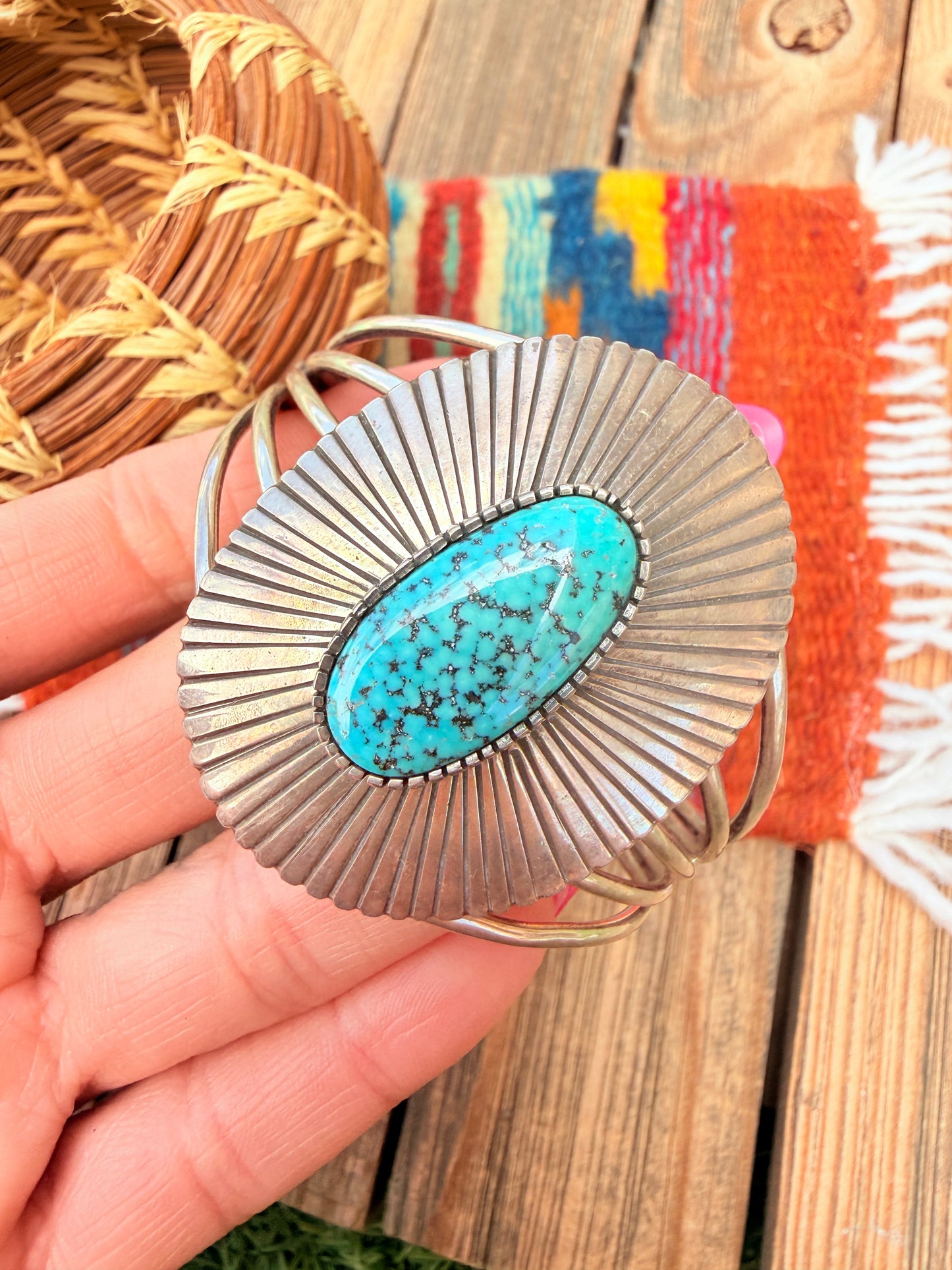 Handcrafted Sterling Silver & Kingman Web Turquoise Cuff Bracelet by Paul Livingston