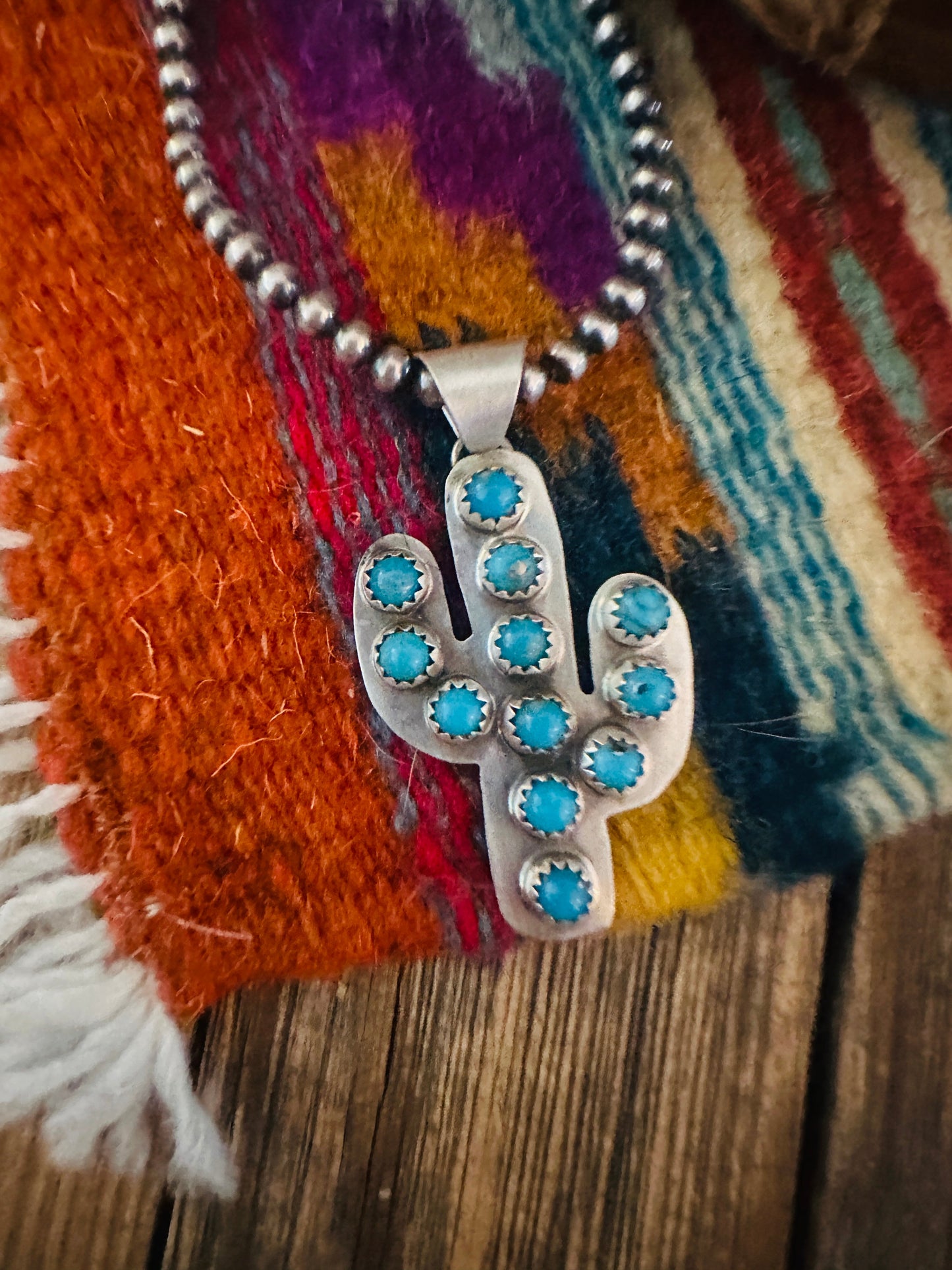 Handcrafted Sterling Silver and Turquoise Cactus Pendant