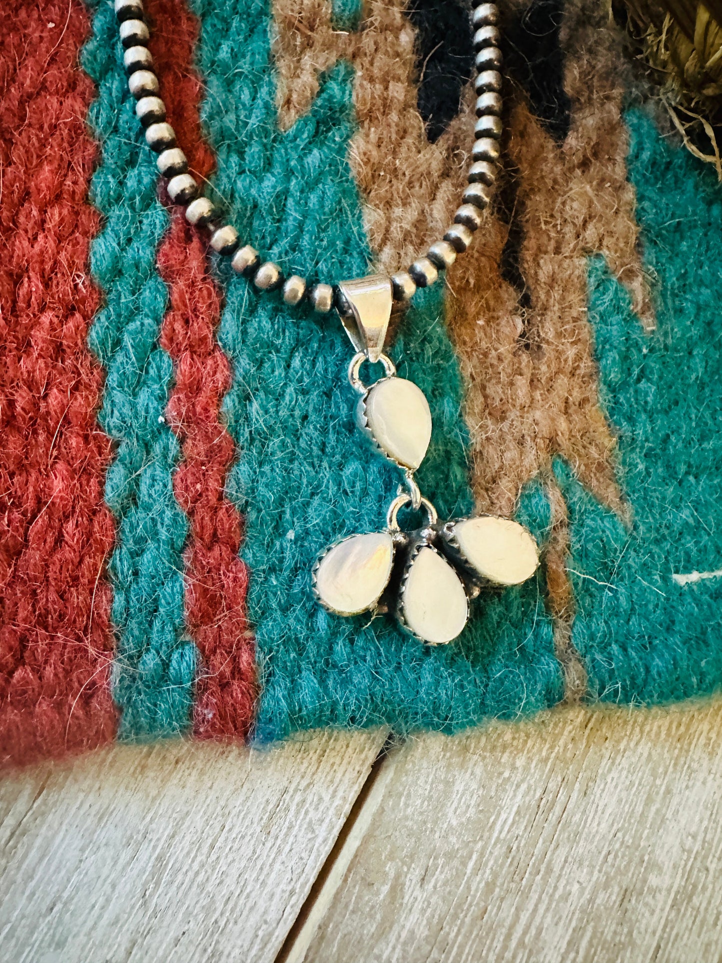 ** Christmas Collection ** Handmade Sterling Silver & Mother of Pearl Pendant Signed Nizhoni