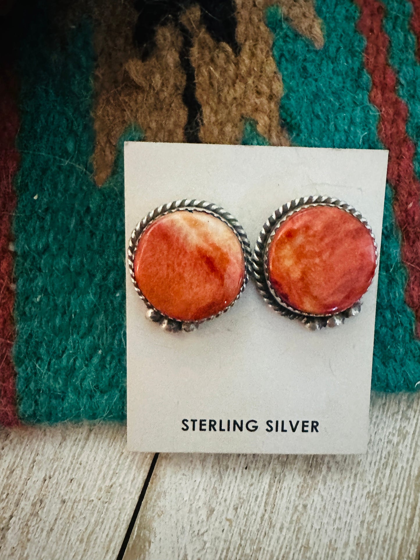 Navajo Sterling Silver & Spiny Oyster Post Earrings