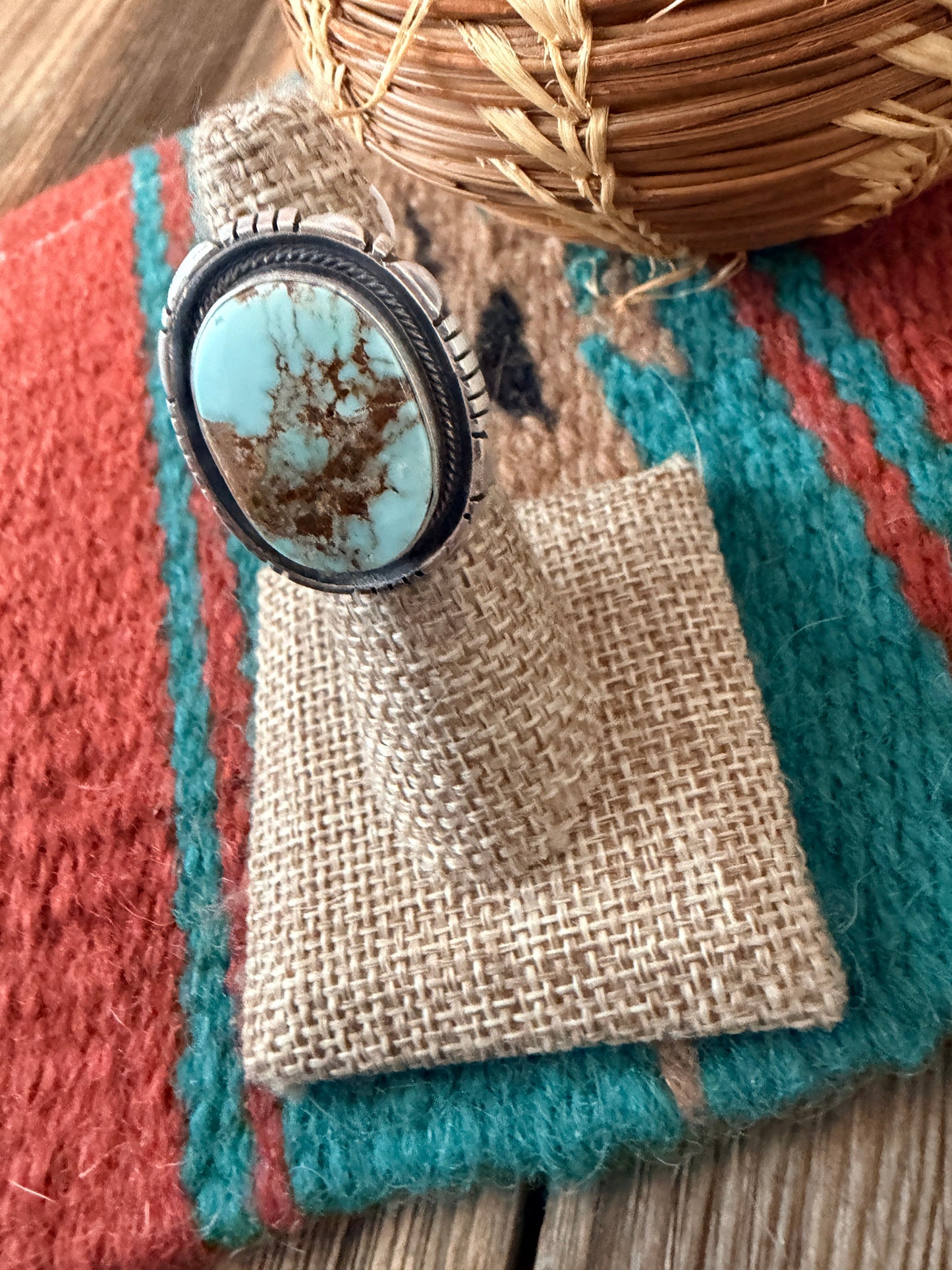 Handcrafted Dry Creek Turquoise & Sterling Silver Ring Size 5.5 by Daniel Benally