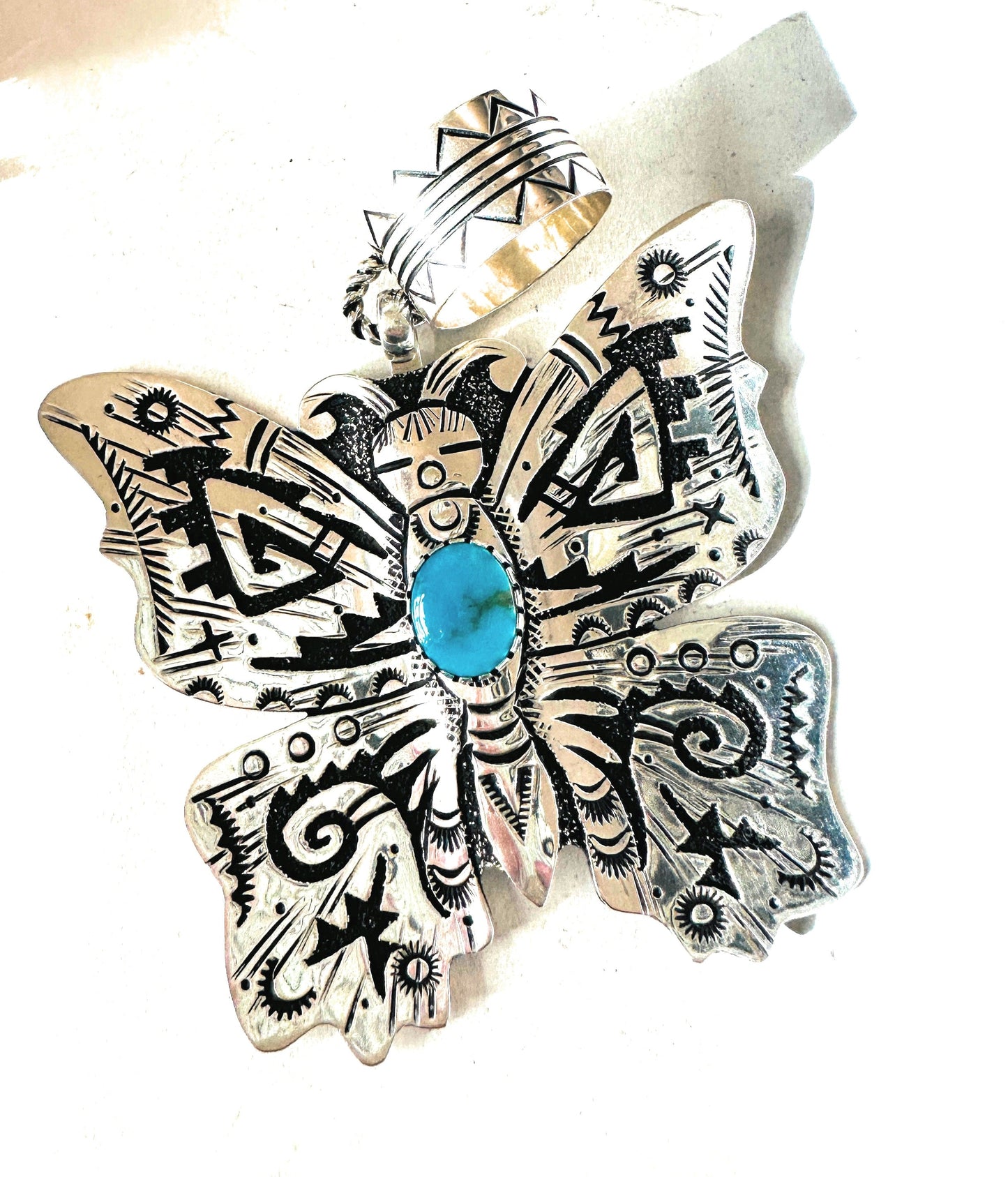 Handcrafted Turquoise & Sterling Silver Butterfly Pendant Signed Richard Singer