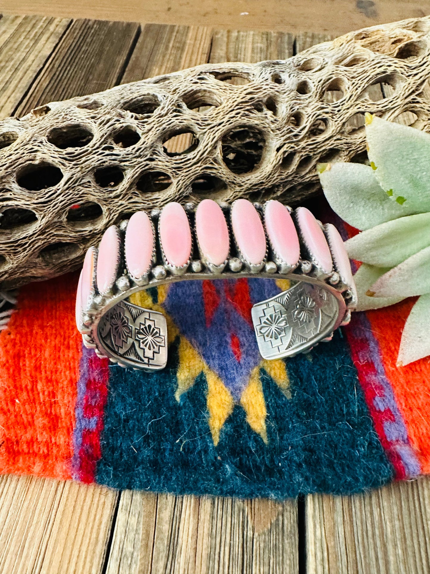 Navajo Queen Pink Conch Shell & Sterling Silver Cuff Bracelet