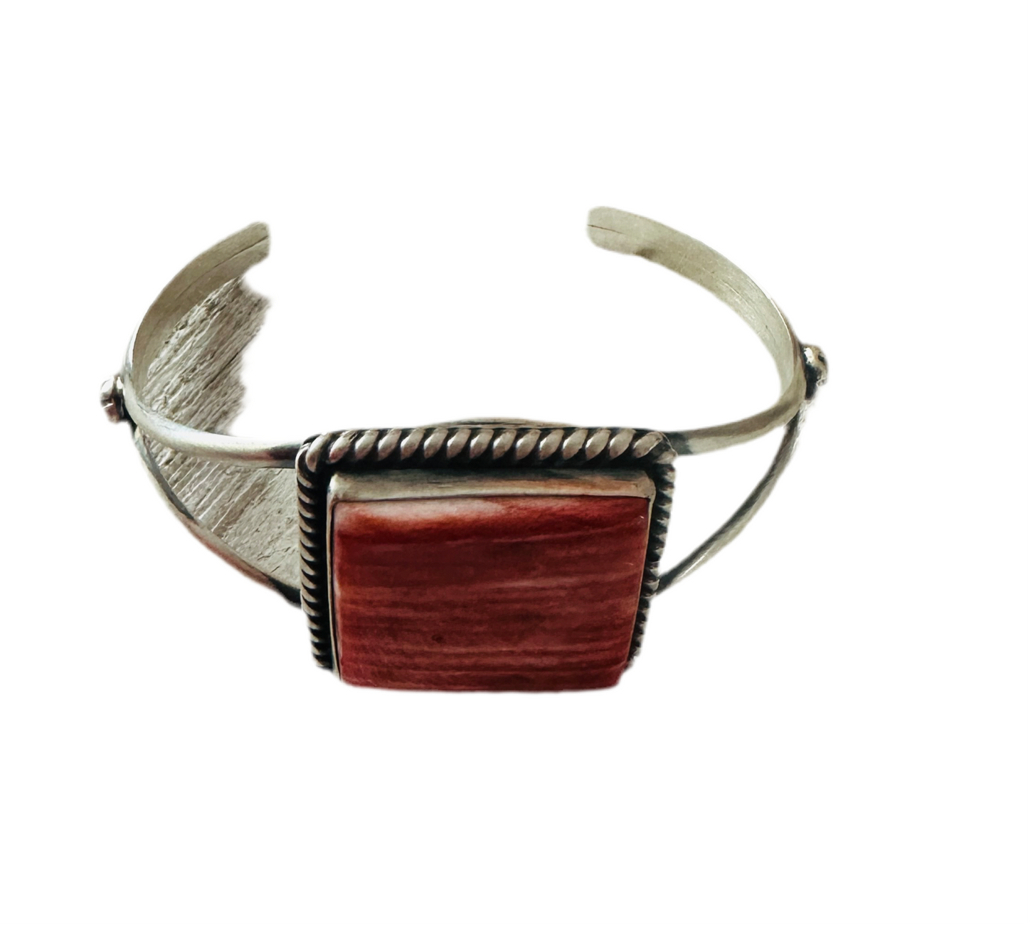Handcrafted Orange Spiny & Sterling Silver Square Cuff Bracelet