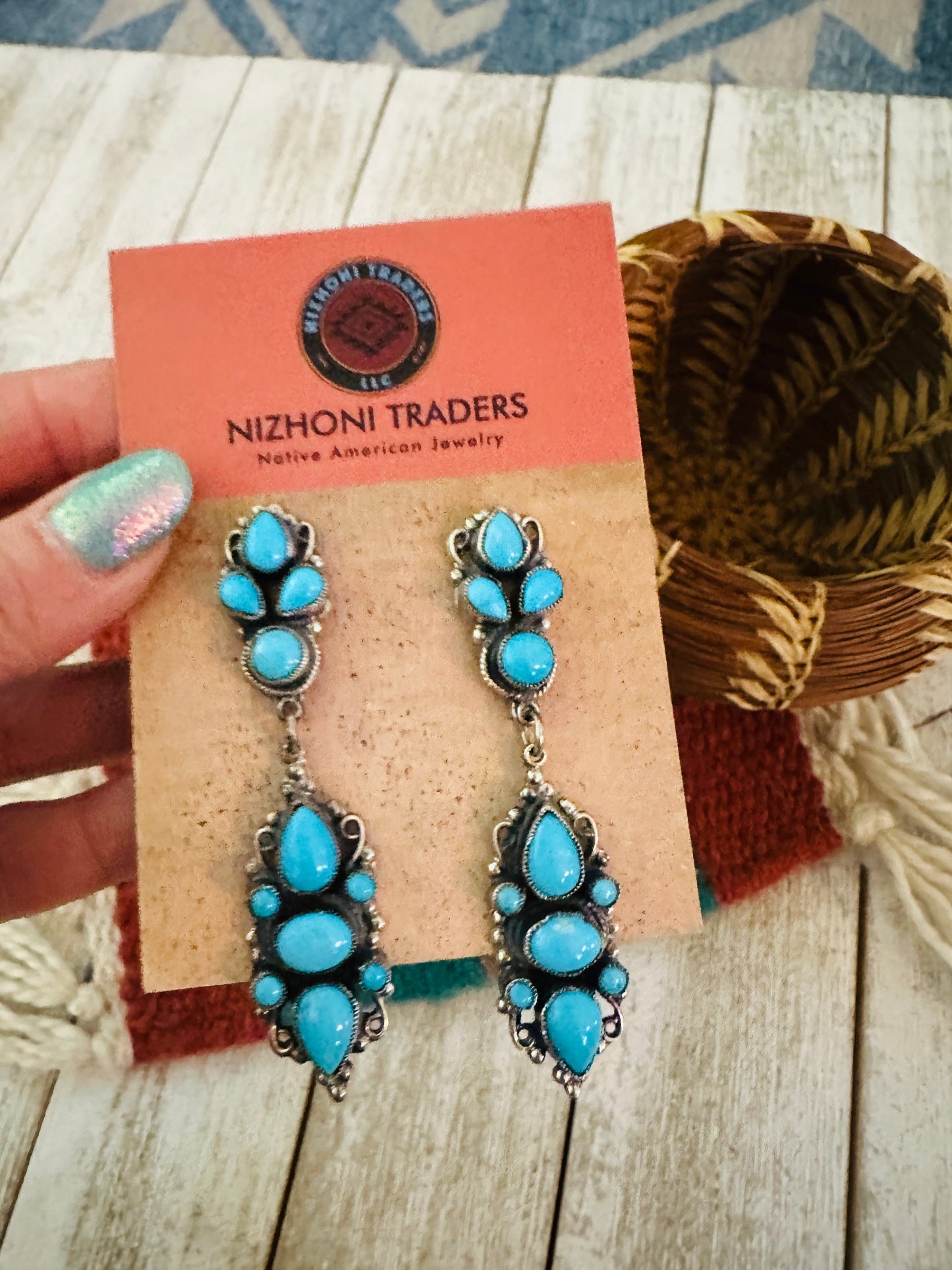 Handcrafted Sterling Silver & Sleeping Beauty Turquoise Cluster Dangle Earrings