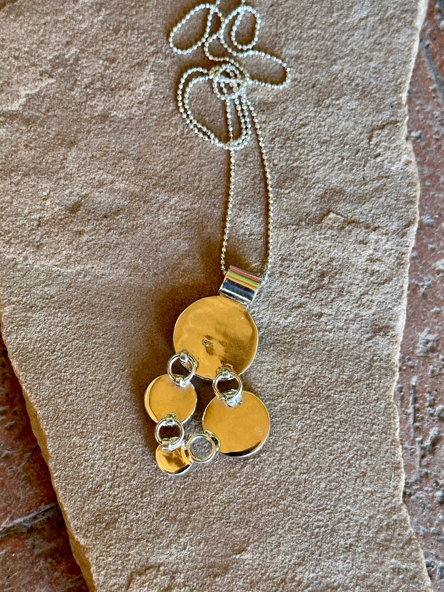 Turquoise & Spiny Circles Sterling Silver Pendant Necklace