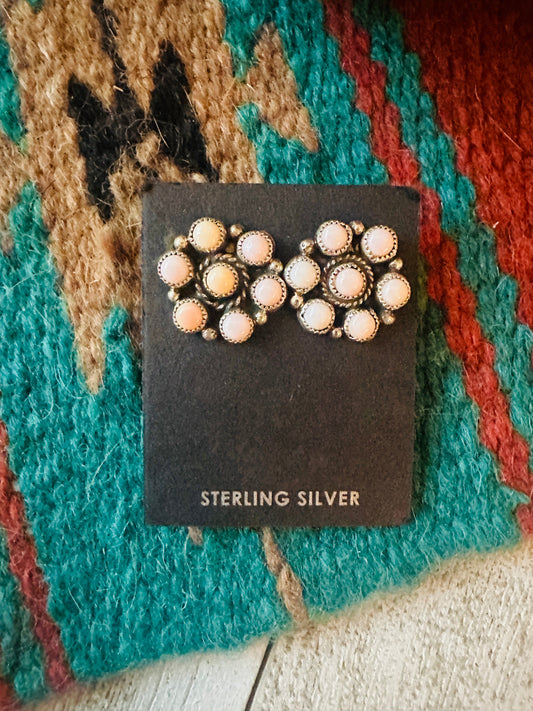 Handcrafted Sterling Silver & Queen Pink Conch Cluster Post Earrings