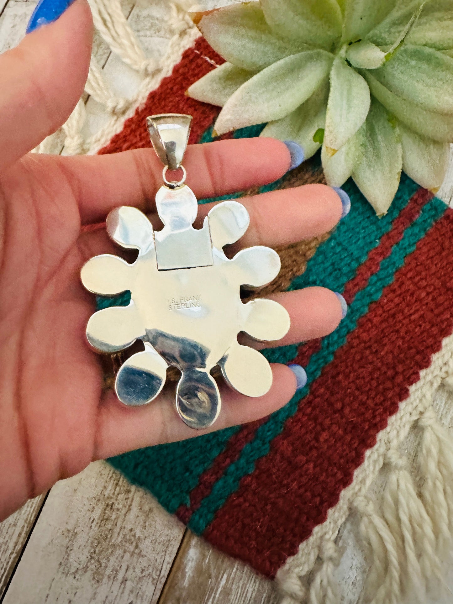 Handcrafted Black Abalone, Turquoise & Sterling Silver Cluster Pendant