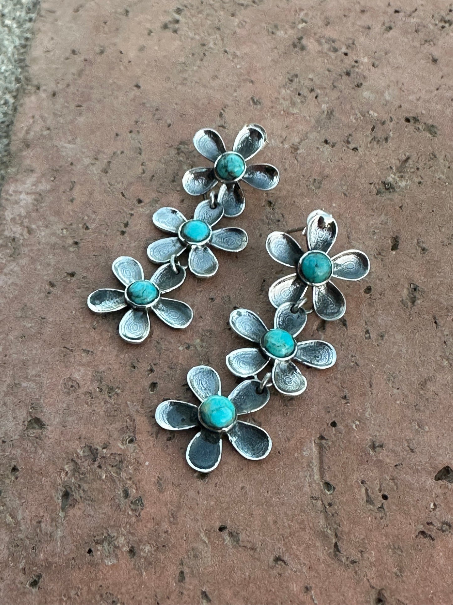 Handmade Sterling Silver and Kingman Turquoise Daisy Earrings