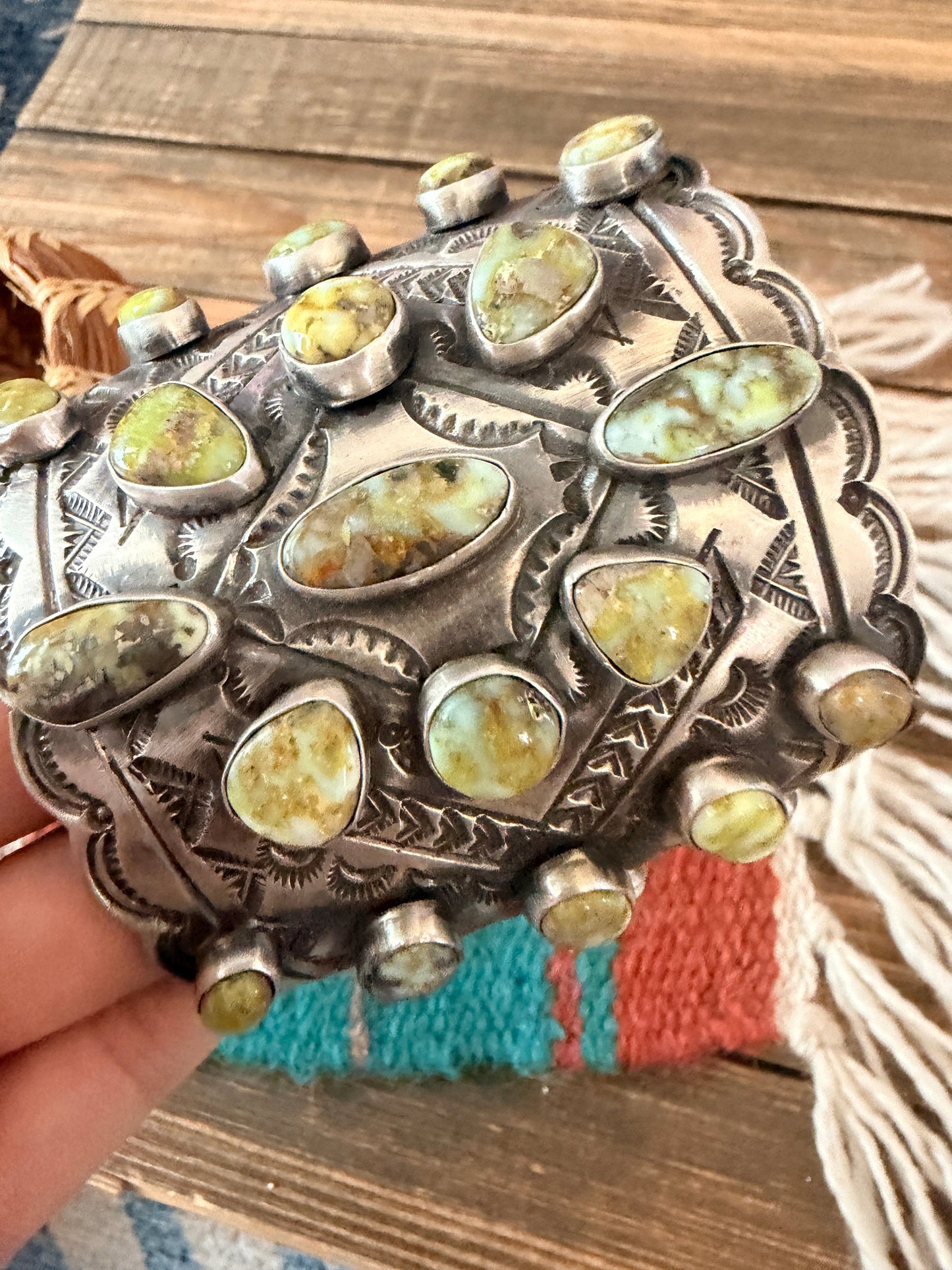 Handcrafted Palomino Turquoise & Sterling Silver Cuff Bracelet by Leroy James