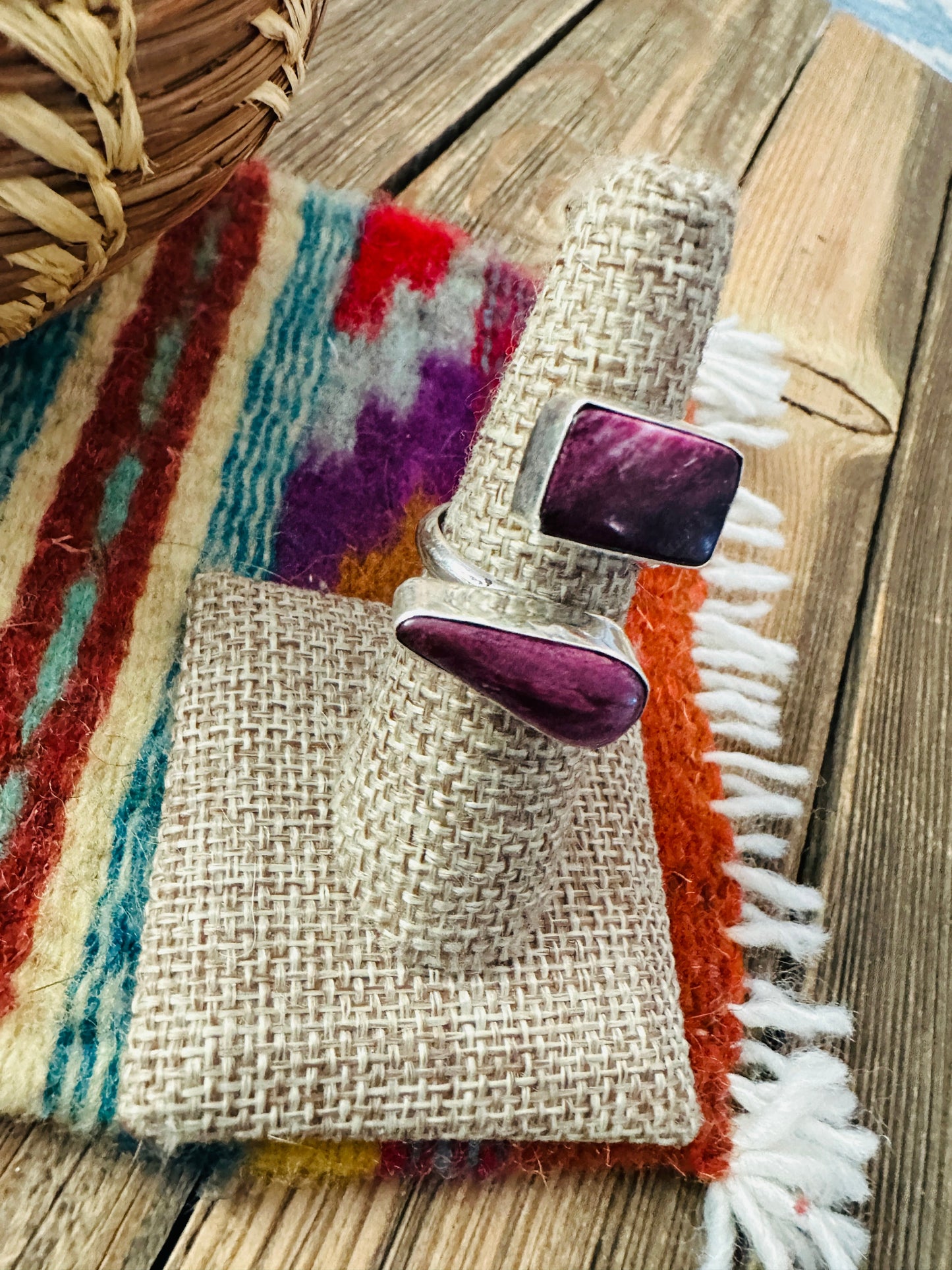 Handcrafted Purple Spiny Oyster & Sterling Silver Adjustable Ring