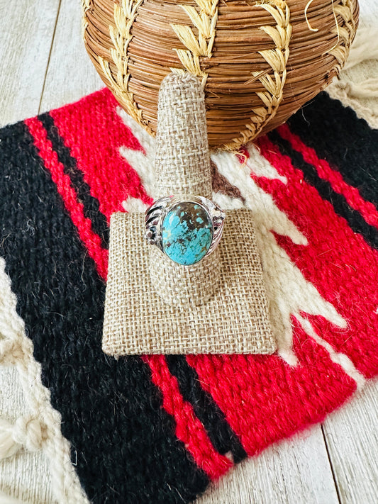 Handcrafted Turquoise & Sterling Silver Cigar Band Ring Size 9.5