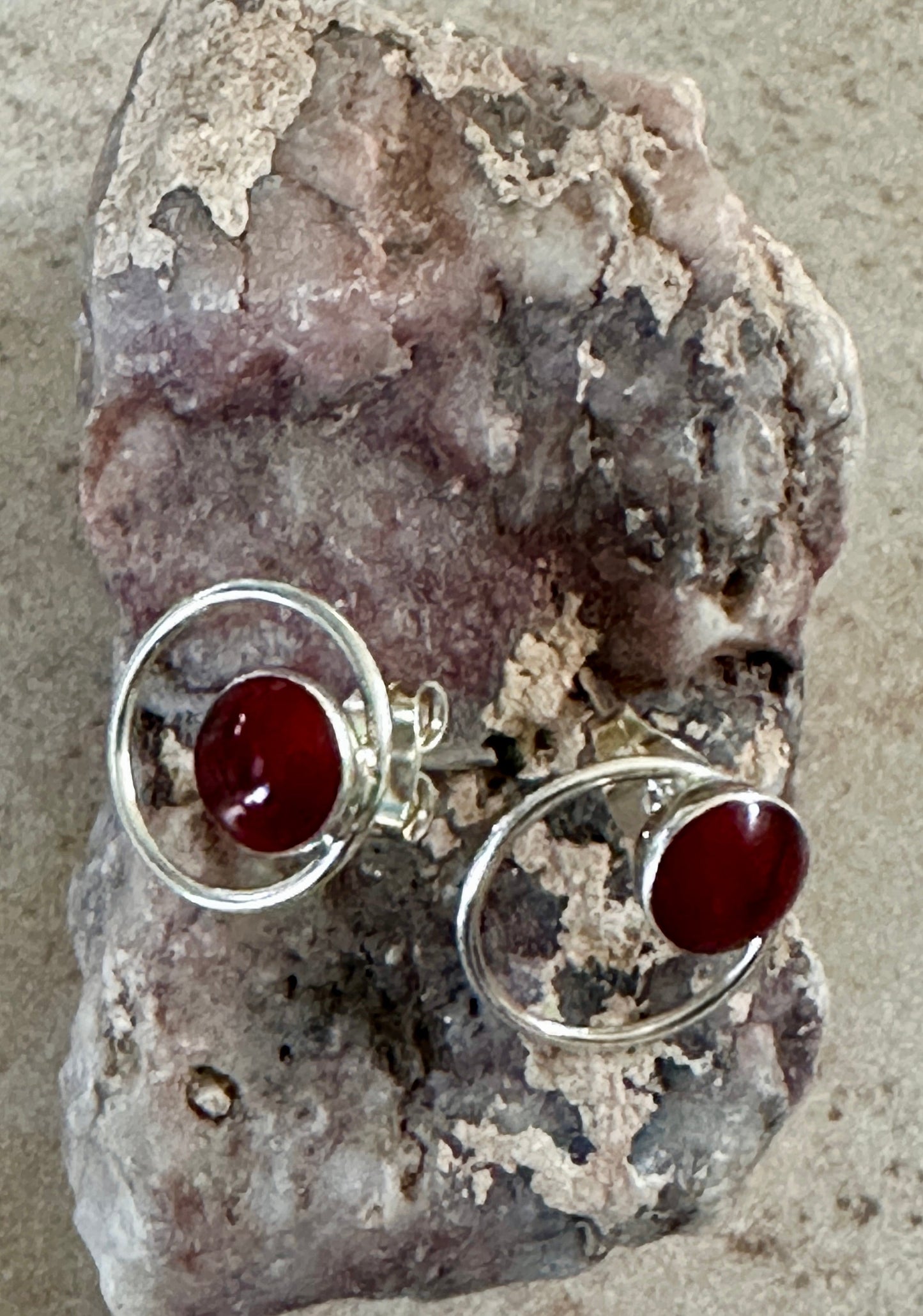 Red Jasper in Circle Frame Sterling Silver Earrings