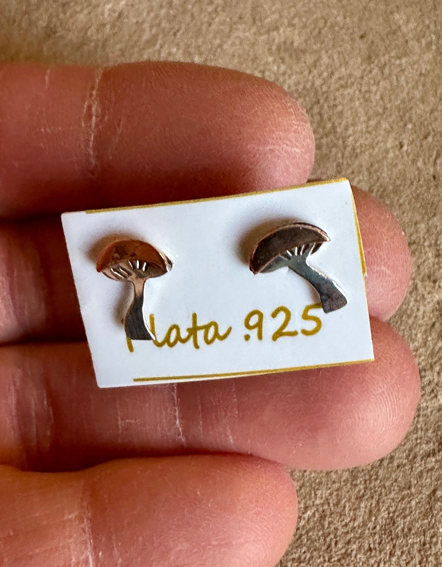 Sterling Silver & Copper Mushroom Earrings on Post