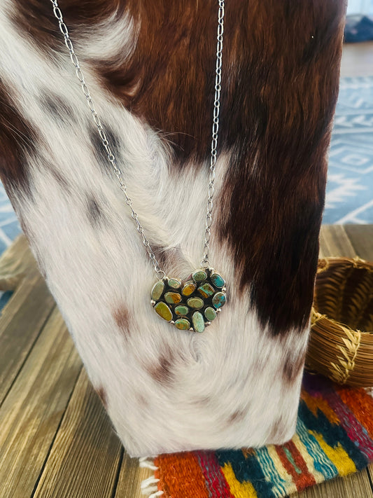 Handcrafted Turquoise & Sterling Silver Heart Necklace by Jacqueline Silver