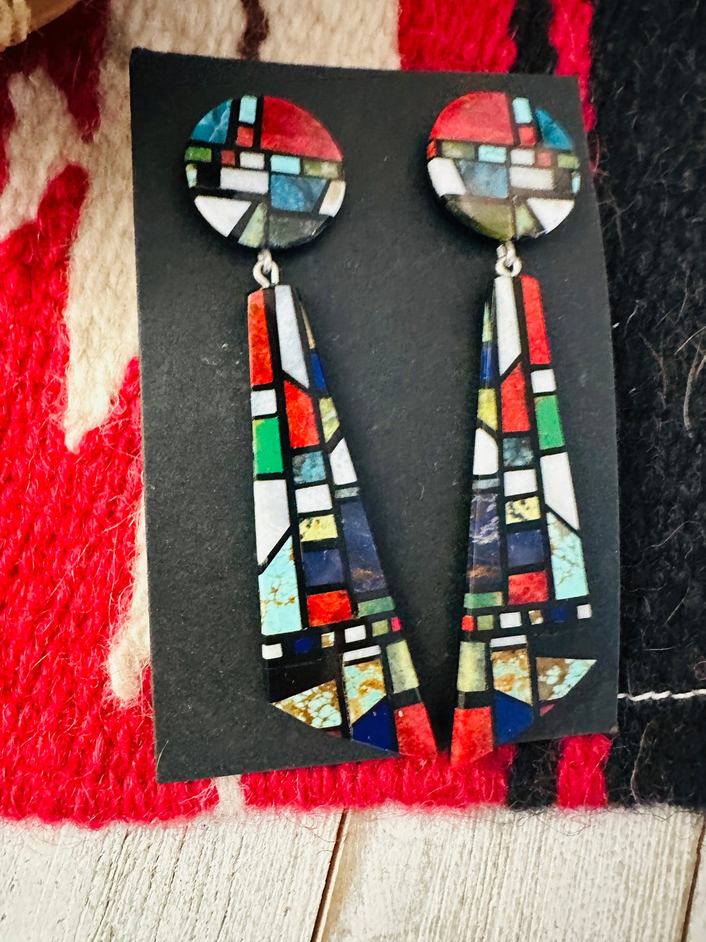 Handcrafted Multi Stone Inlay Dangle Earrings