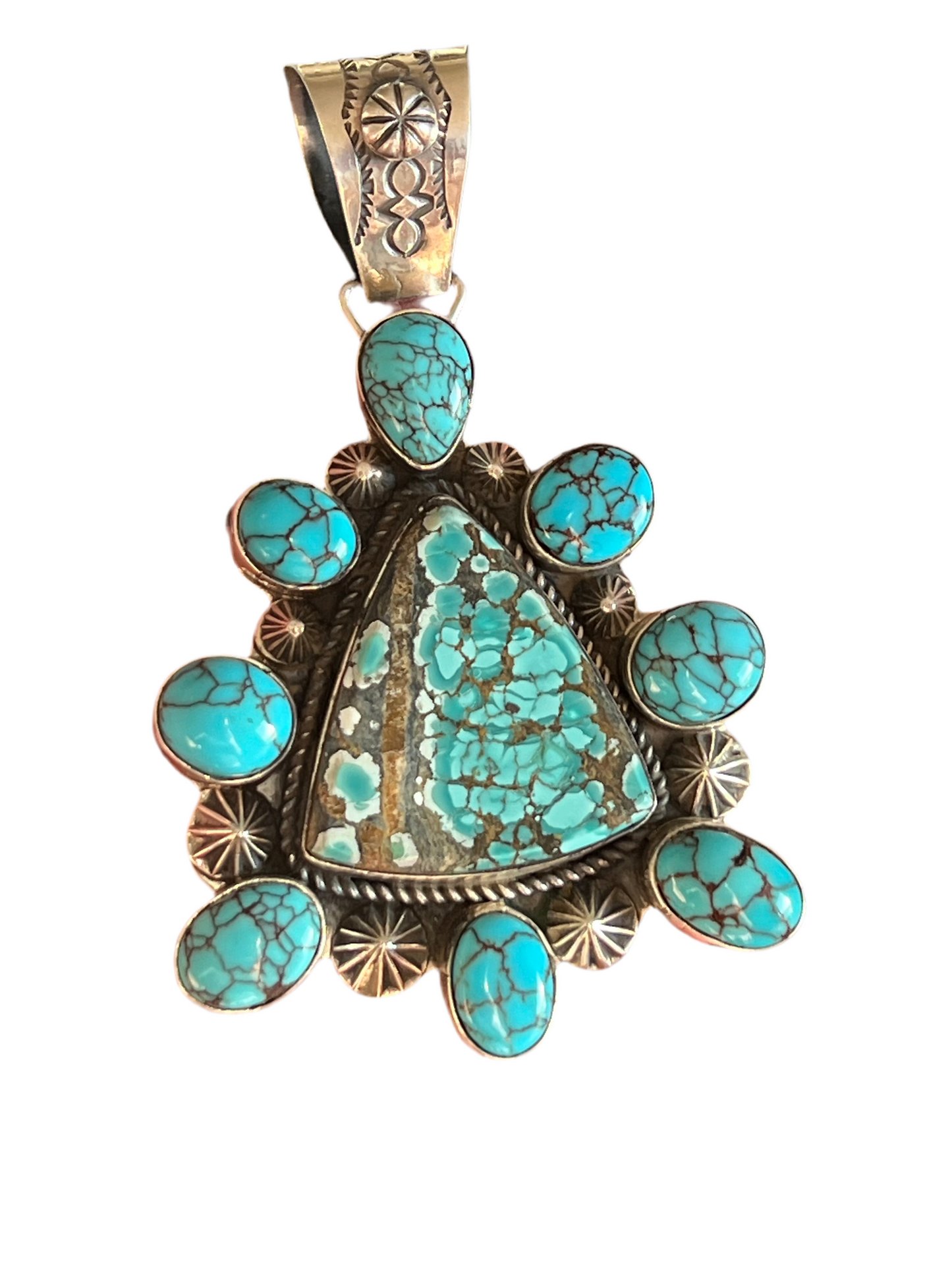 Apache Handmade Sterling Silver and Turquoise Cluster Pendant by Rosella Paxson