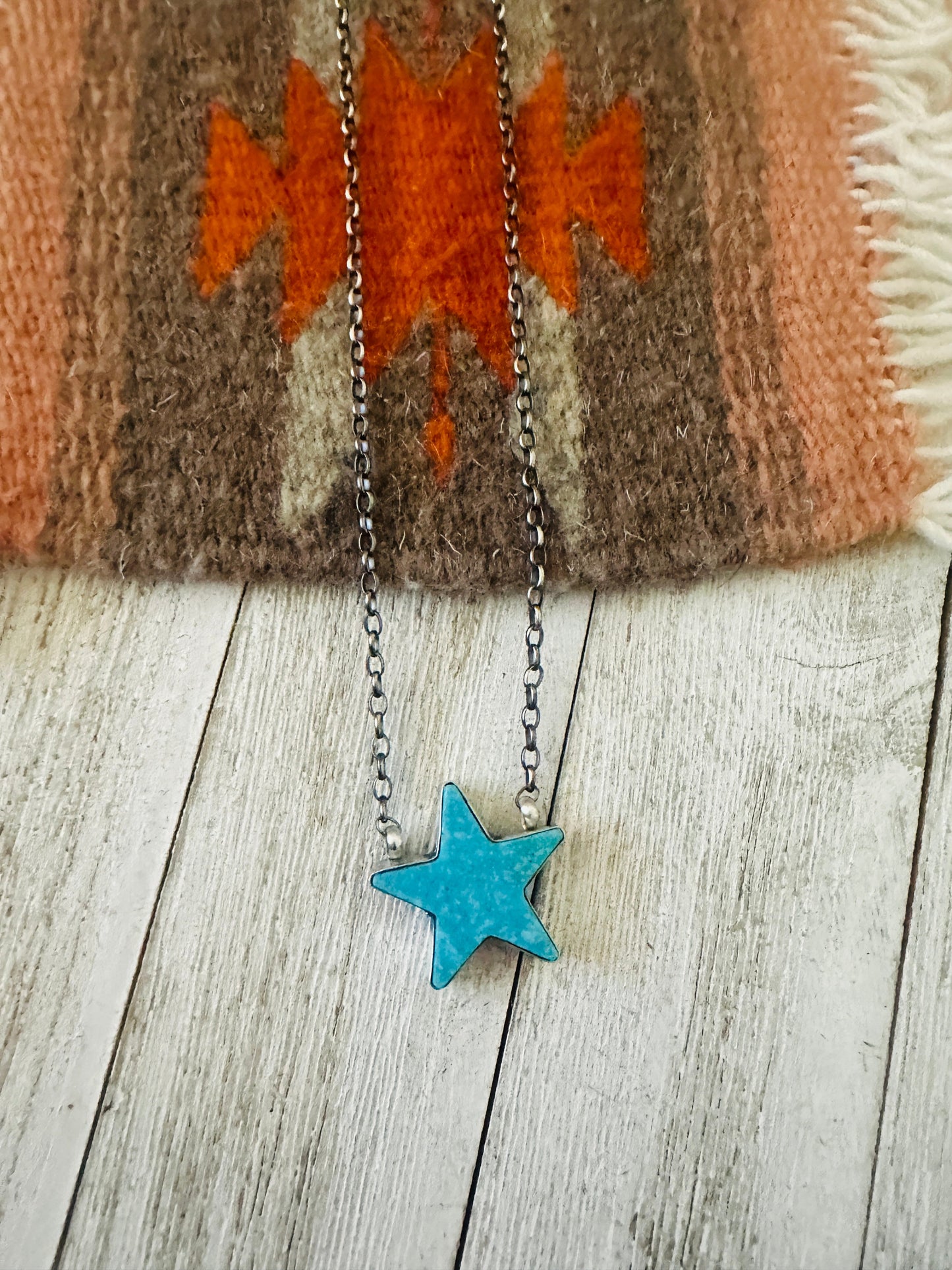 Handcrafted Sterling Silver & Turquoise Star Necklace- Blue