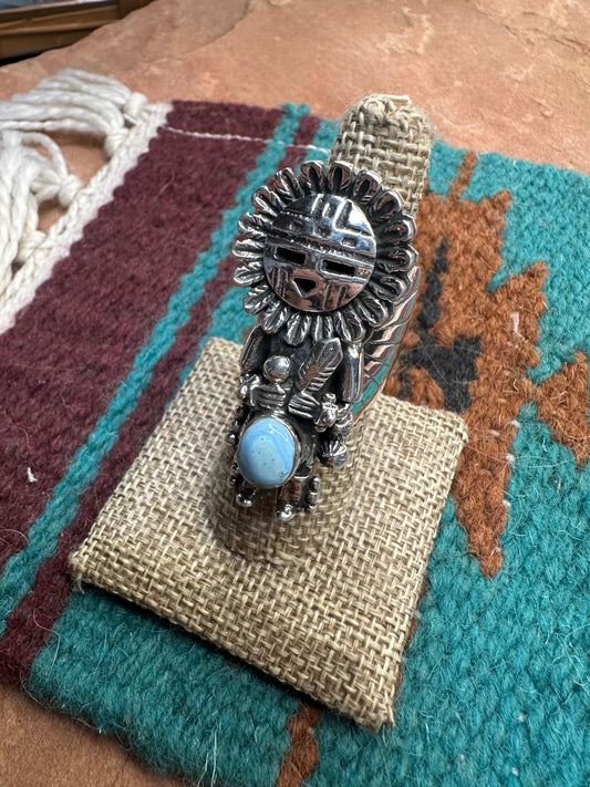 Handmade Golden Hills Turquoise Kachina And Sterling Silver Adjustable Ring