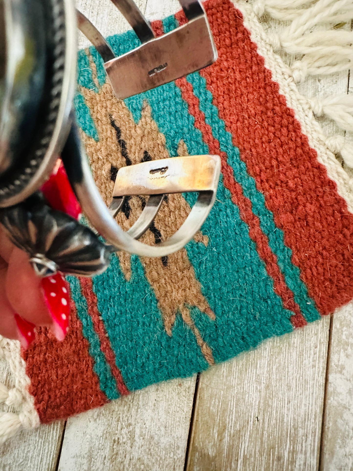 Navajo Sterling Silver & Number 8 Turquoise Cuff Bracelet by Chimney Butte