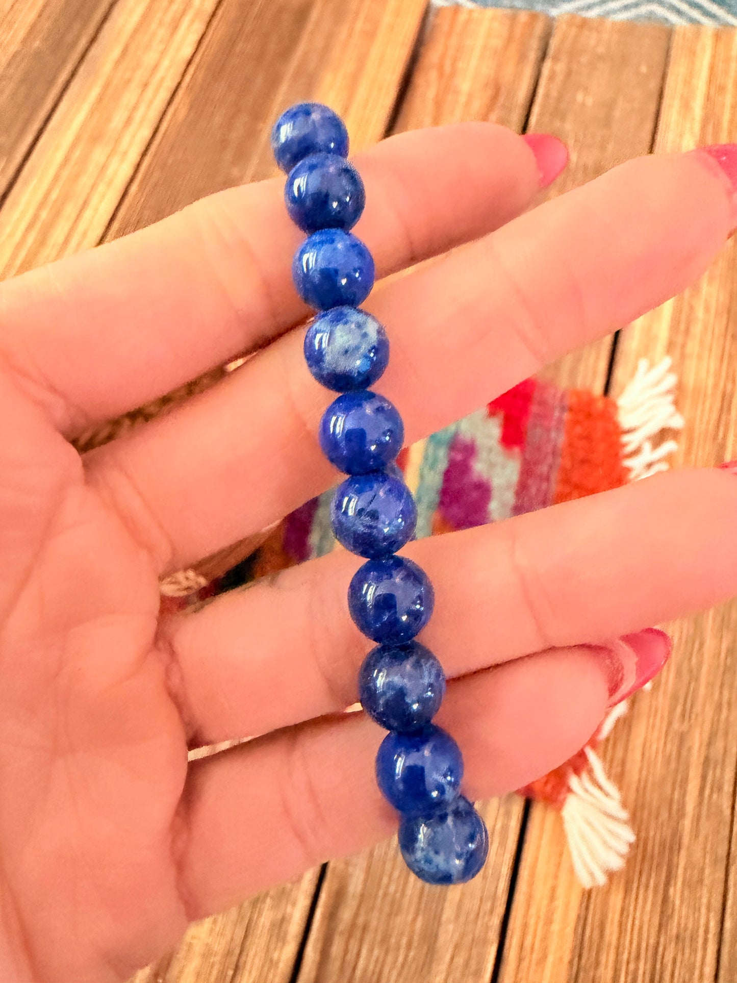 Handcrafted Lapis Beaded Stretch Bracelet