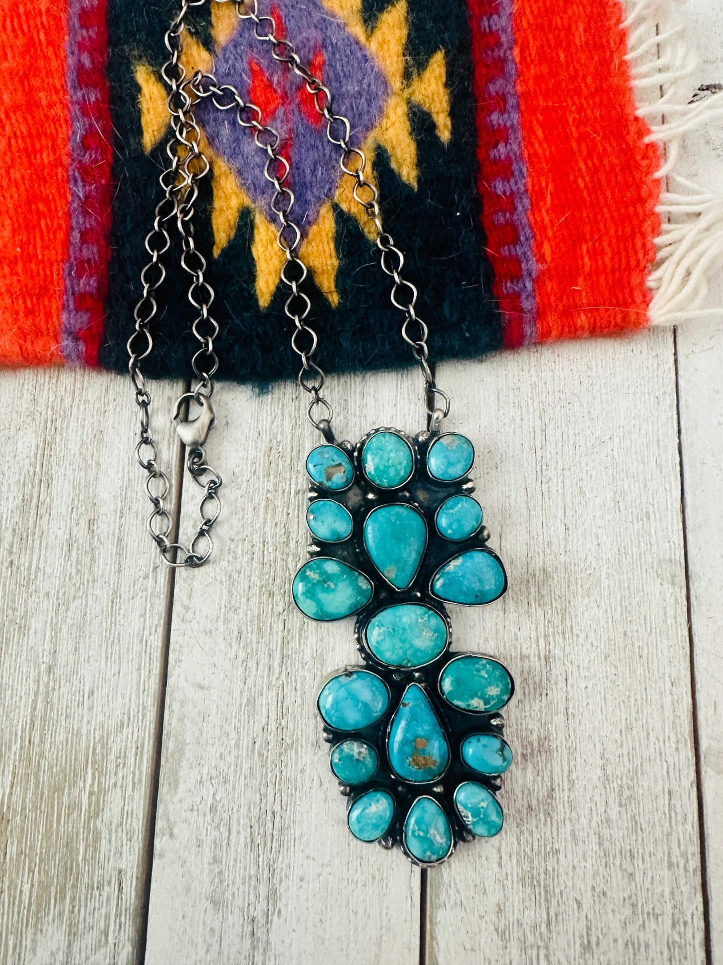Handcrafted Sterling Silver & Turquoise Cluster Necklace by Sheila Becenti