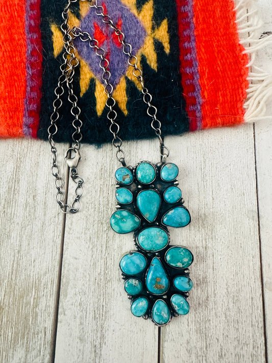 Handcrafted Sterling Silver & Turquoise Cluster Necklace by Sheila Becenti