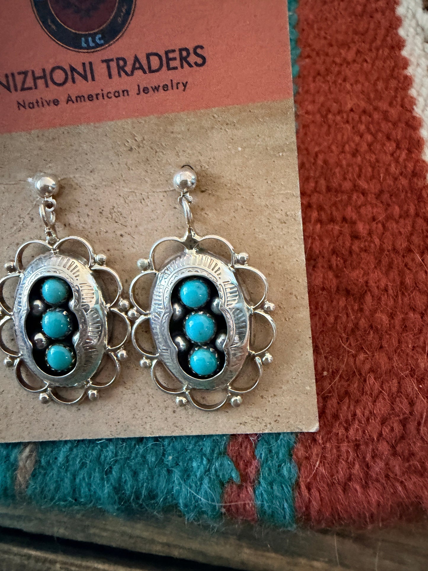 Handcrafted Old Pawn Sterling Silver & Turquoise Dangle Earrings