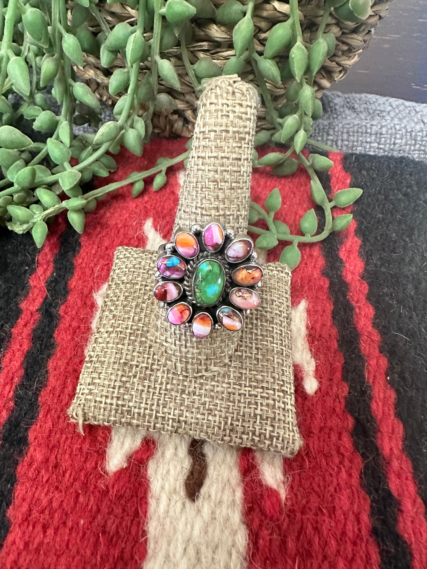 Handmade Sonoran Mountain Turquoise Pink Dream Mojave And Sterling Silver Adjustable Ring