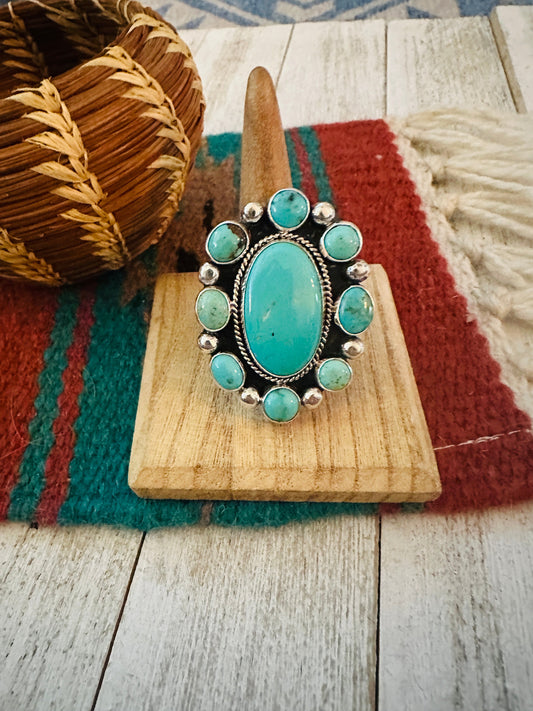 Handcrafted Sterling Silver & Turquoise Cluster Adjustable Ring