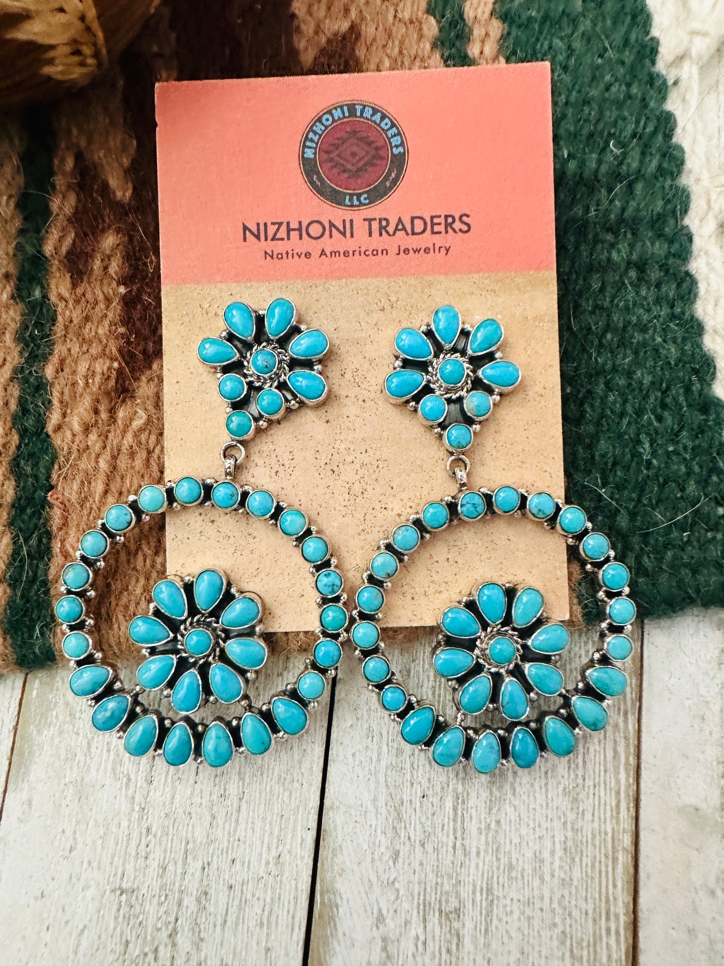 Handcrafted Sterling Silver & Sleeping Beauty Turquoise Cluster Dangle Earrings