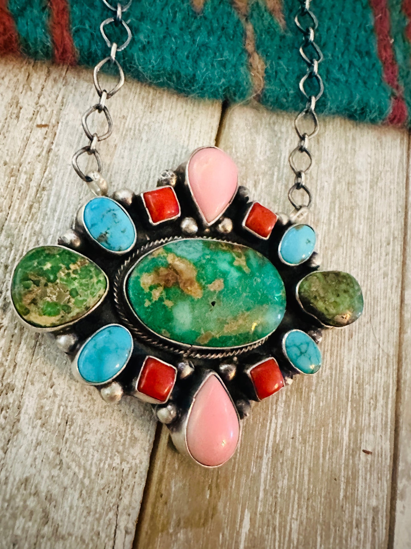 Handcrafted Sterling Silver & Multi Stone Cluster Necklace