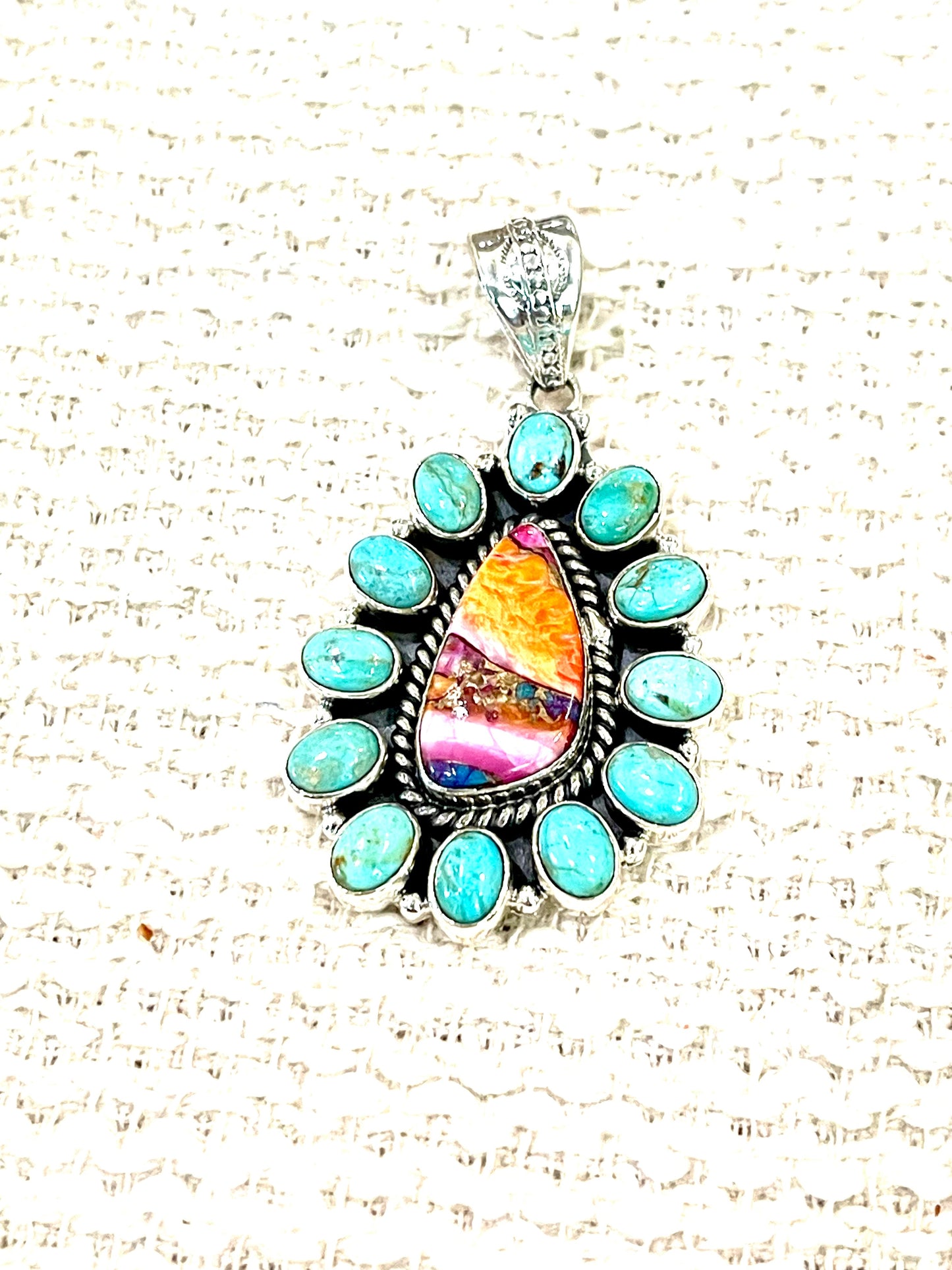 Handmade Sterling Silver,Turquoise & Pink Dream Mojave Cluster Pendant