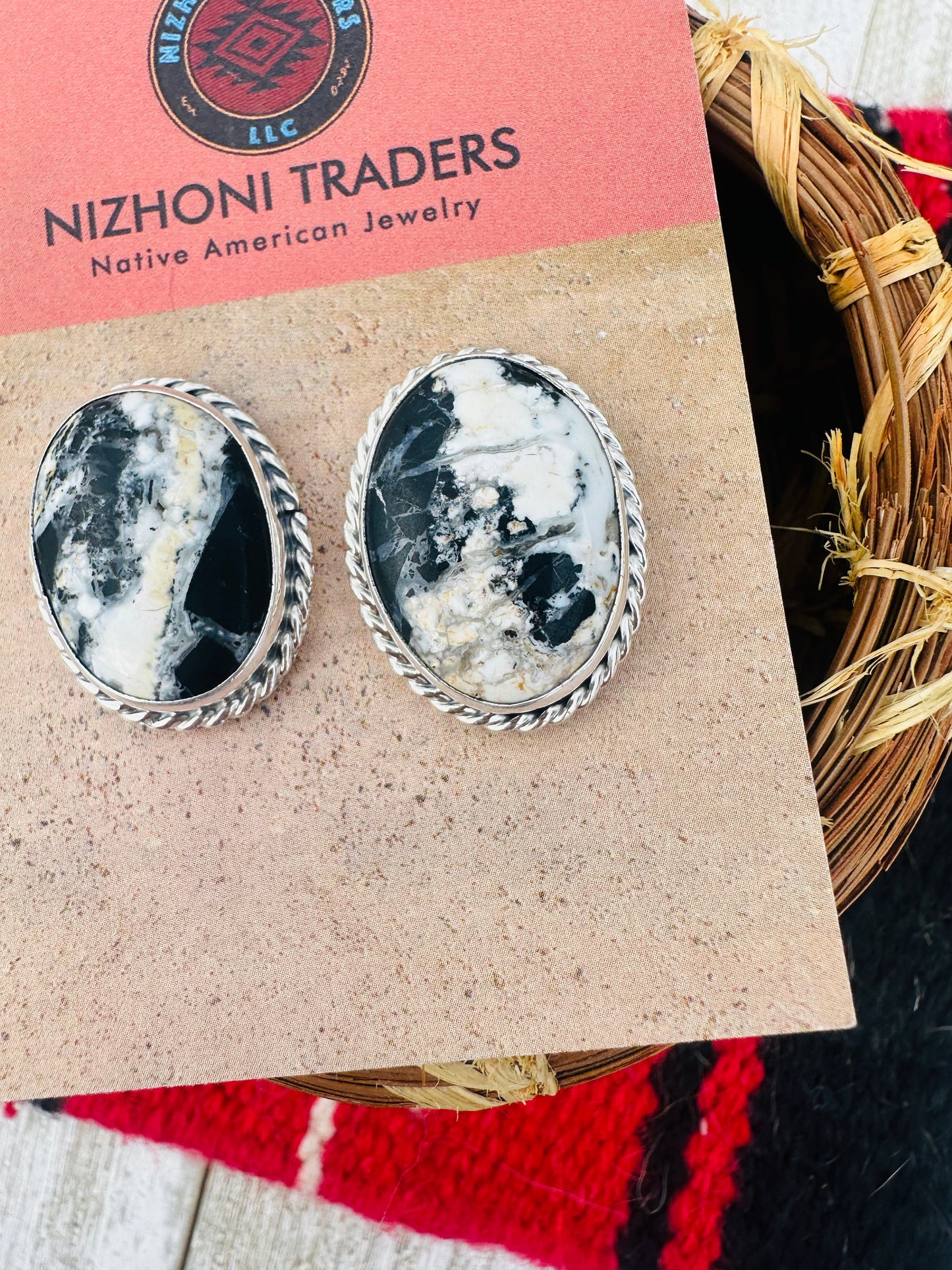 Handcrafted White Buffalo & Sterling Silver Post Earrings