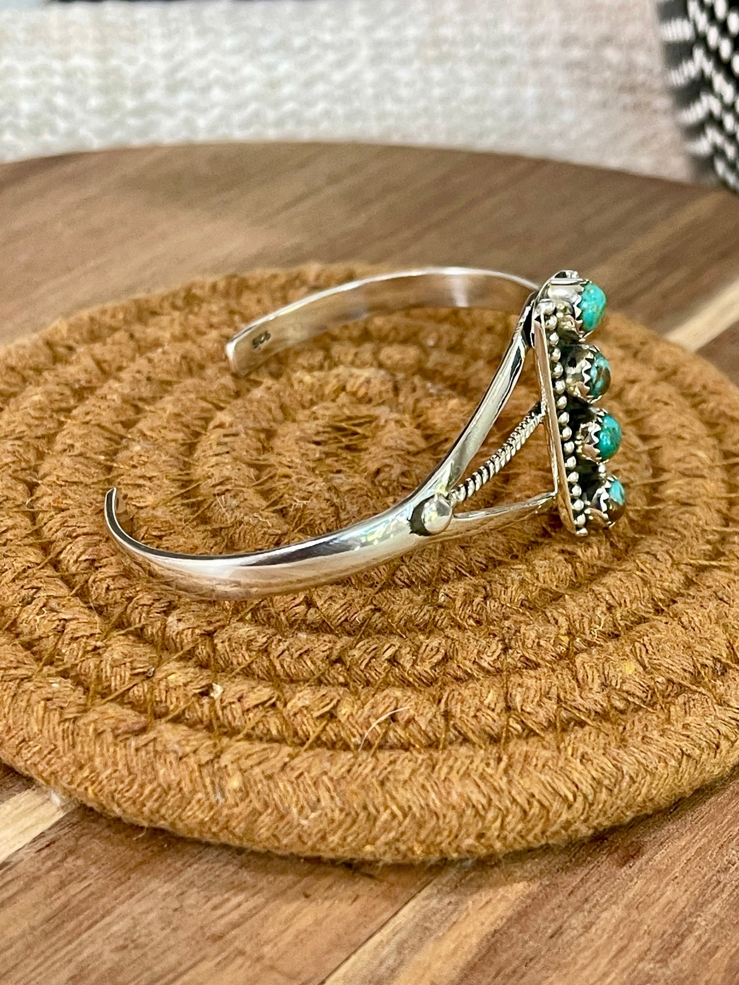 Beautiful Handmade Kingman Turquoise & Sterling Silver 4 Stone Cuff