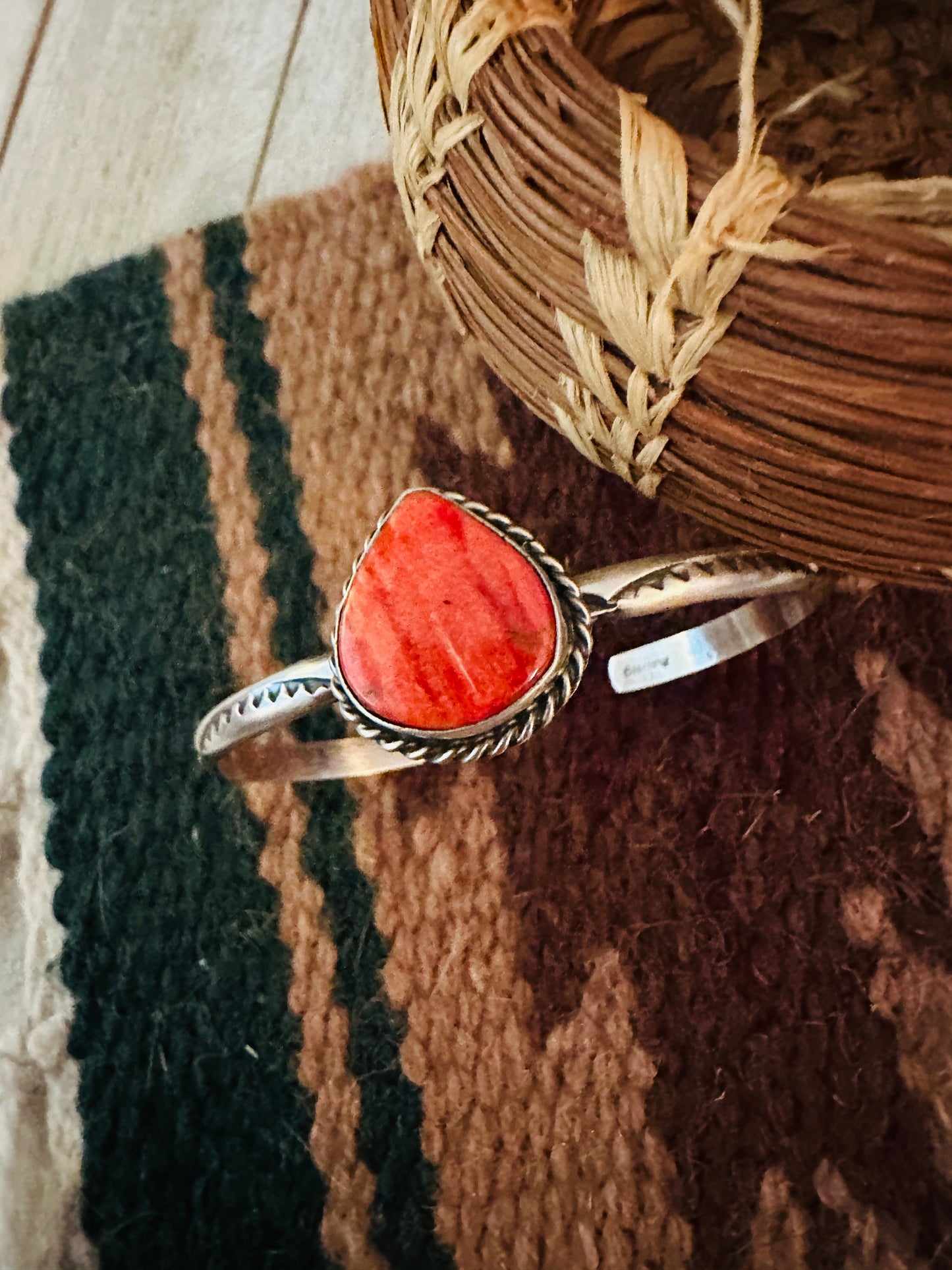 Handcrafted Sterling Silver & Red Spiny Cuff Bracelet
