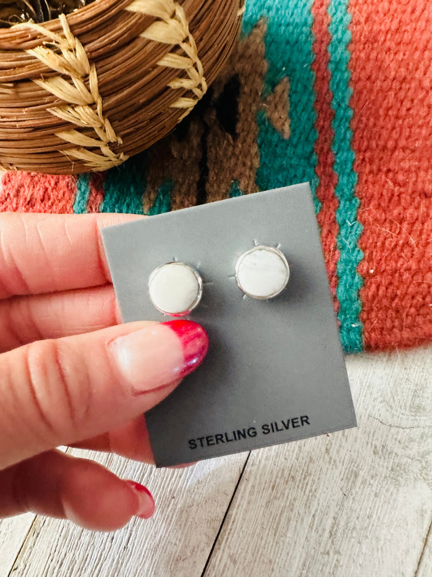 White Buffalo and Sterling Silver Stud Earrings