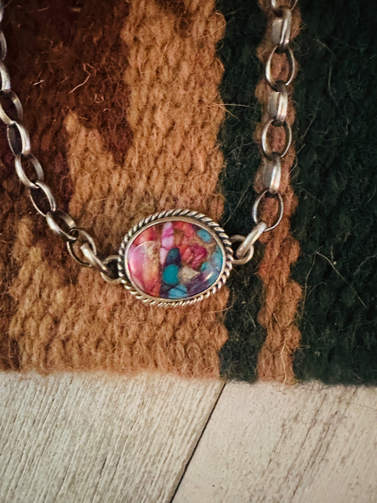 Handcrafted Pink Dream Mojave & Sterling Silver Link  Bracelet