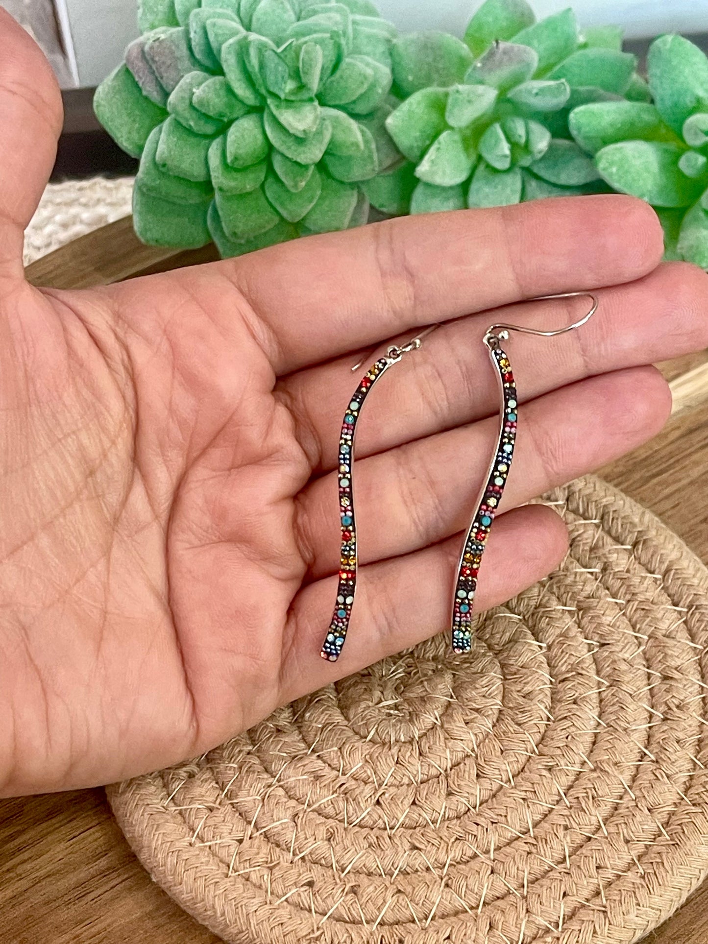 Handmade In Mexico Sterling Silver  , Multi Color Swarovski Crsytal Dangle Earrings