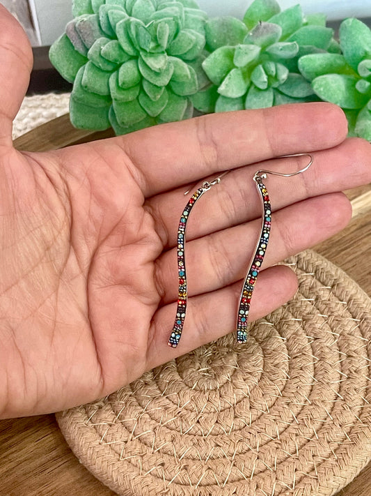 Handmade In Mexico Sterling Silver , Multi Color Swarovski Crsytal Dangle Earrings