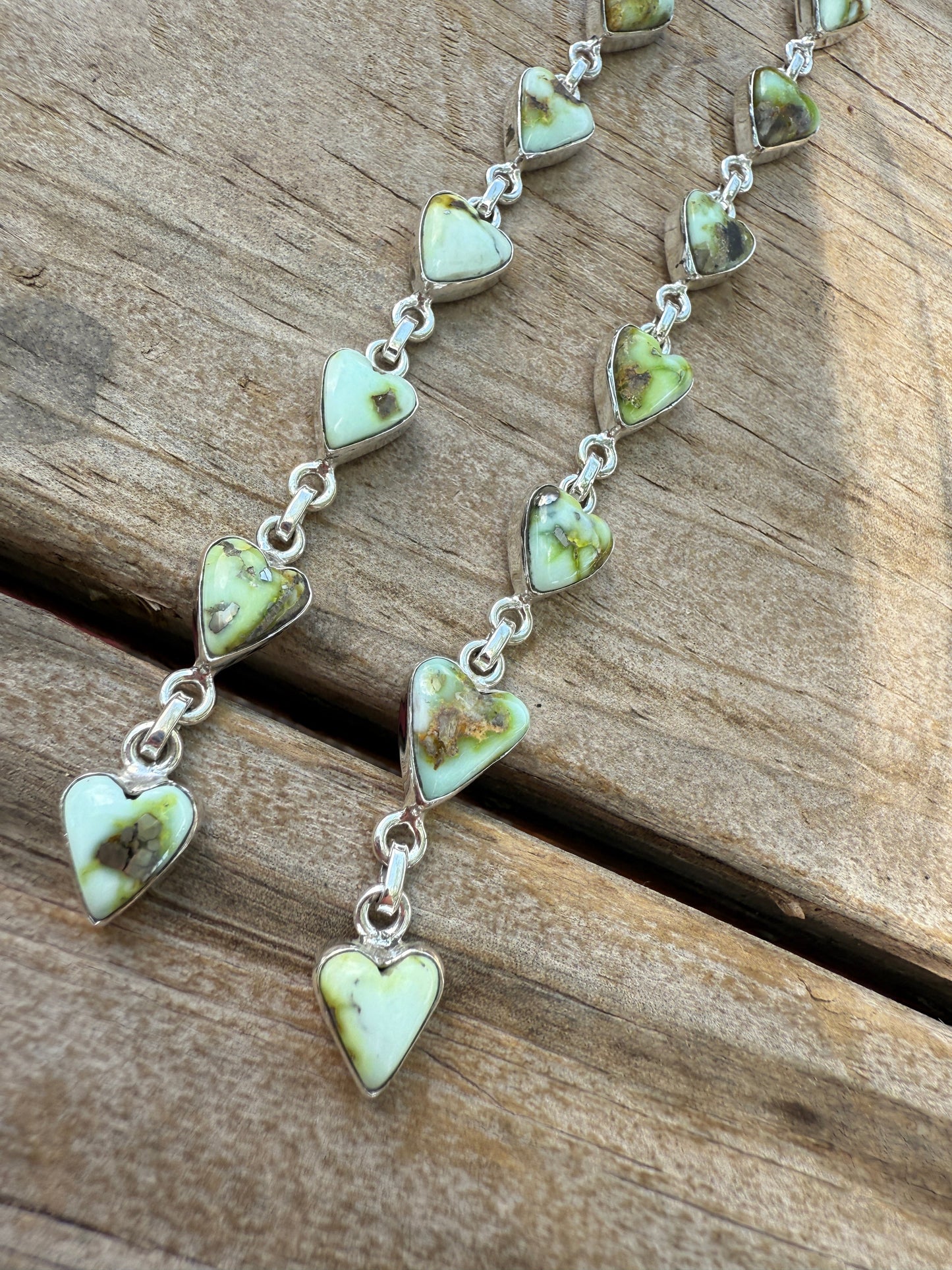 Handmade Palomino Turquoise and Sterling Silver Dangle Heart Earrings