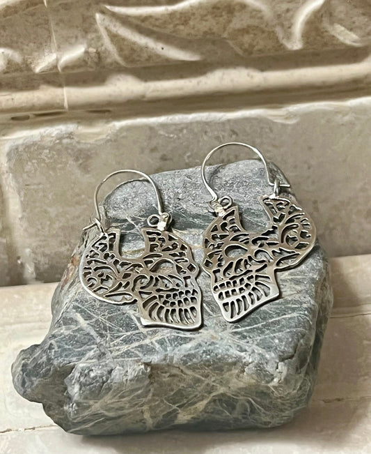 Pierced Skull Profile Sterling Silver Earrings